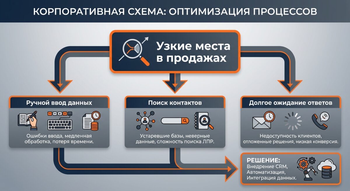 Схема типичных узких мест в отделе продаж