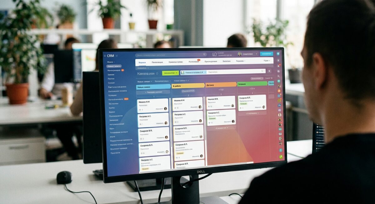 Интерфейс современной CRM системы на мониторе
