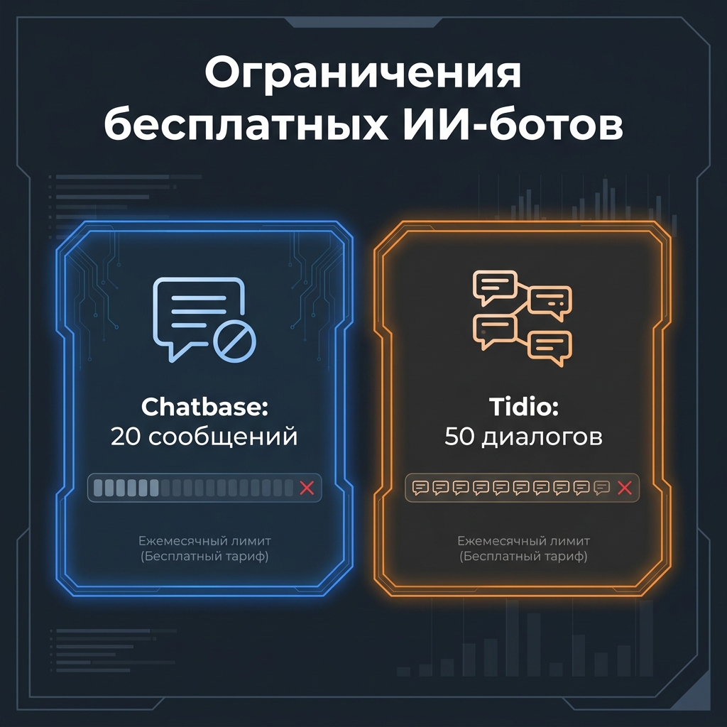 Сравнение лимитов бесплатных тарифов чат-ботов