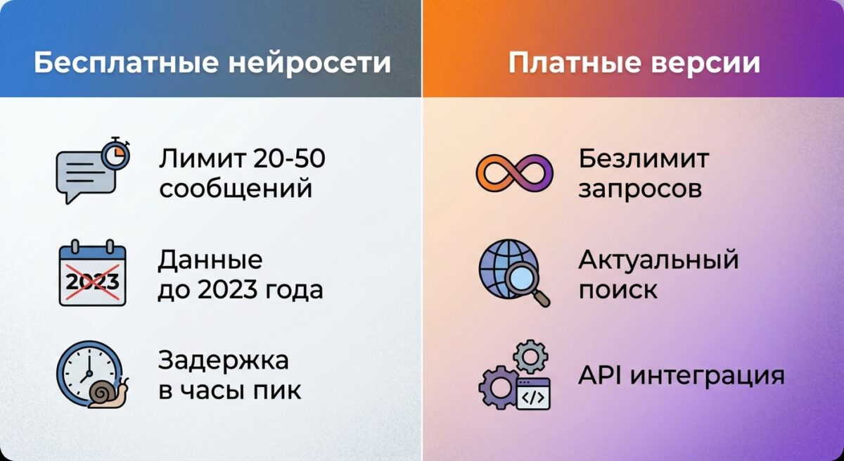Сравнение возможностей бесплатных и платных ИИ-чатов