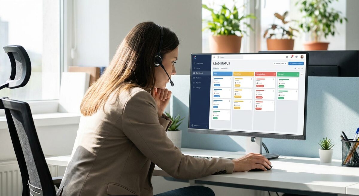 Менеджер работает с карточками лидов в CRM