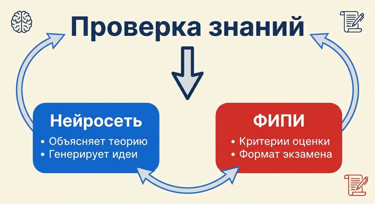 Схема правильного распределения задач между ИИ и официальными материалами