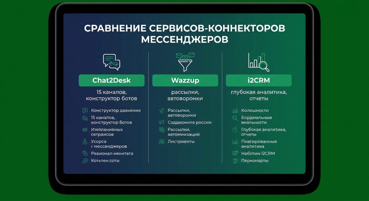 Сравнение сервисов интеграторов Chat2Desk, Wazzup и i2CRM