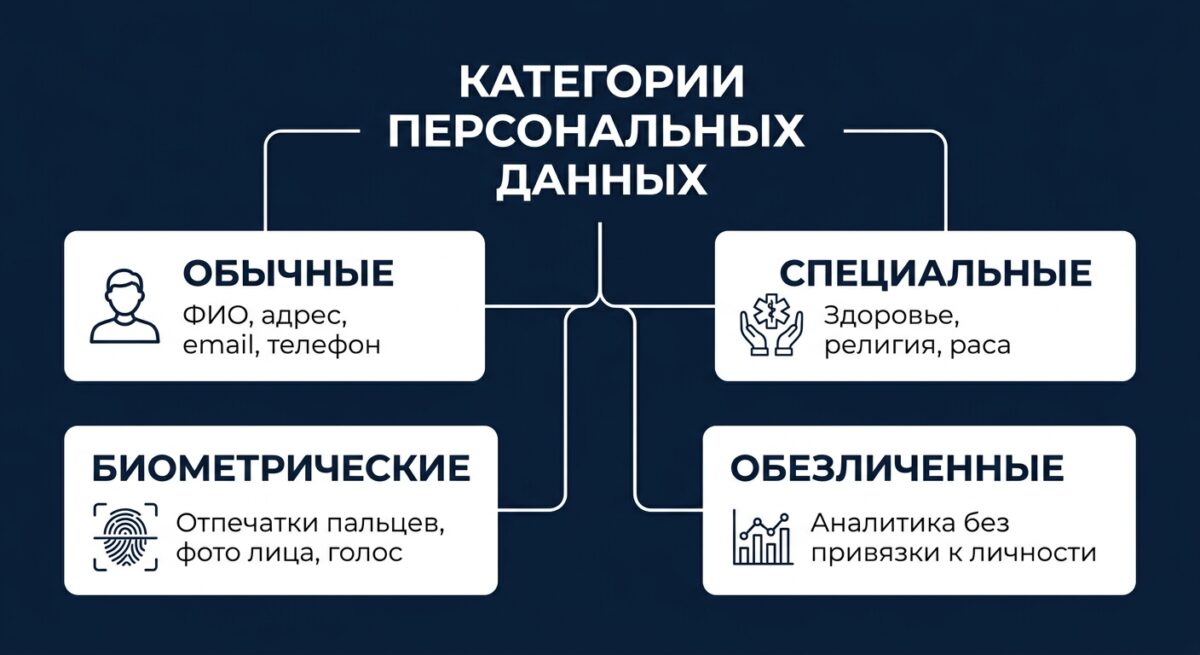 Схема: четыре категории персональных данных по 152-ФЗ