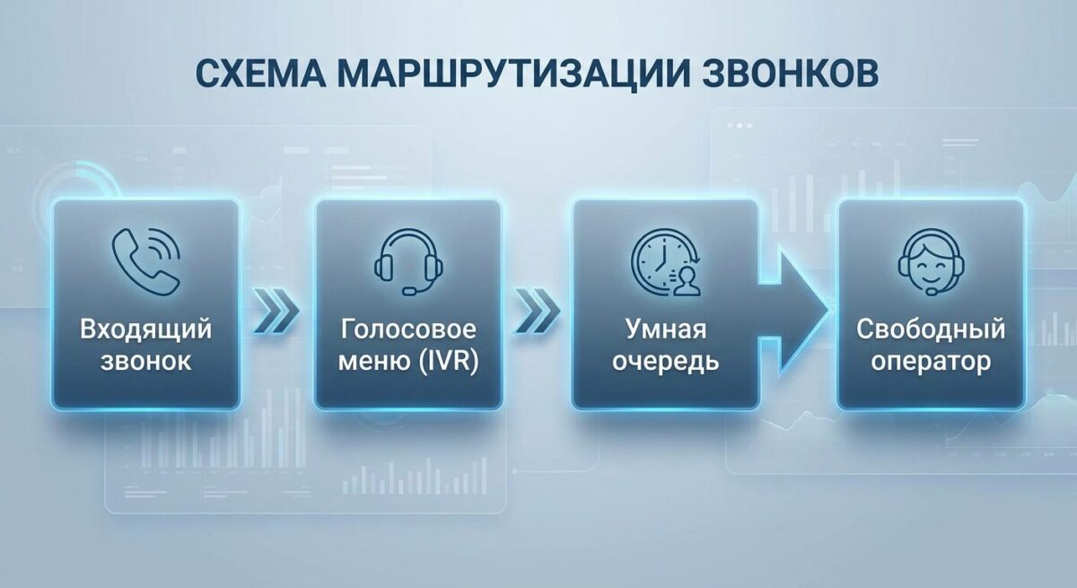 Схема работы умной очереди и IVR