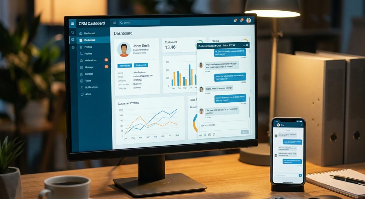 Интерфейс CRM системы с историей диалогов