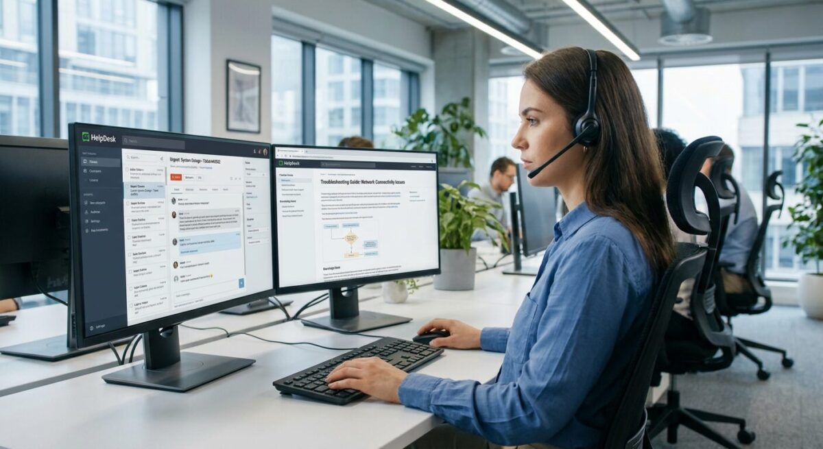 Оператор службы поддержки за работой