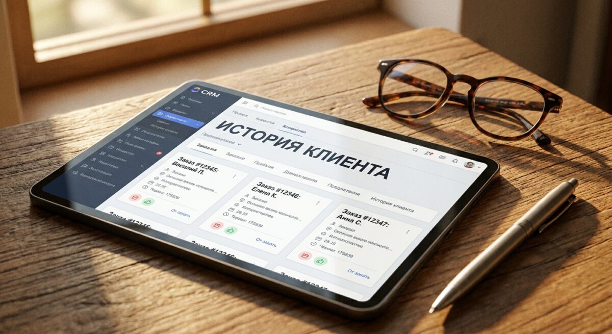 Интерфейс CRM-системы с историей обращений клиента