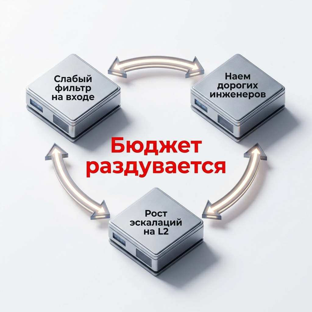 Схема замкнутого круга роста расходов на вторую линию поддержки