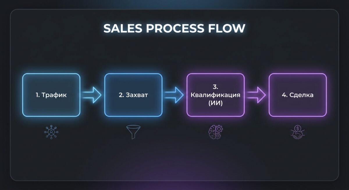 Базовая архитектура автоматизированной воронки продаж из 4 этапов