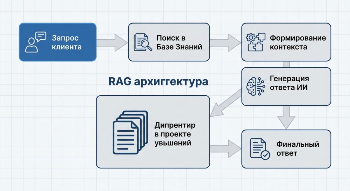 Схема работы RAG-архитектуры для корпоративных чат-ботов