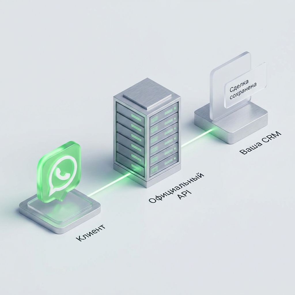 Схема безопасной передачи сообщений из мессенджера через API в CRM систему