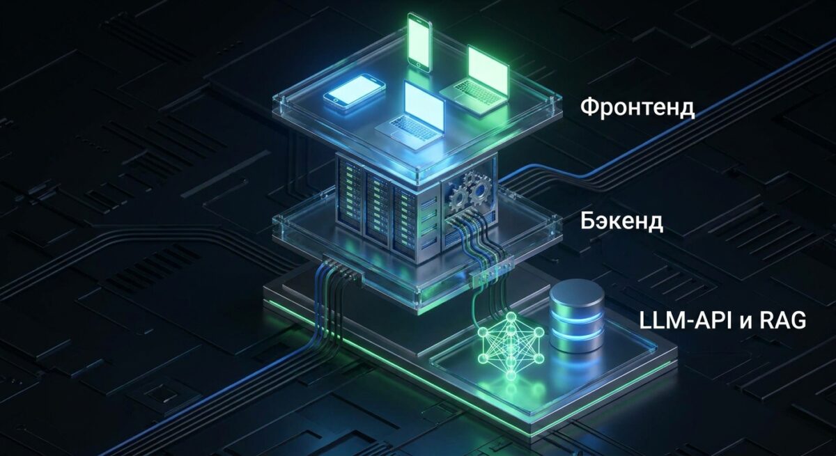 Трехуровневая архитектура ИИ-ассистента: фронтенд, бэкенд и LLM